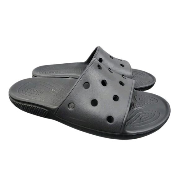 CROCS MENS 11 WOMEN 9 SLIDE SANDAL BLACK OUTDOOR WATER PROOF ATHLEISURE GYM READ - Picture 2 of 7